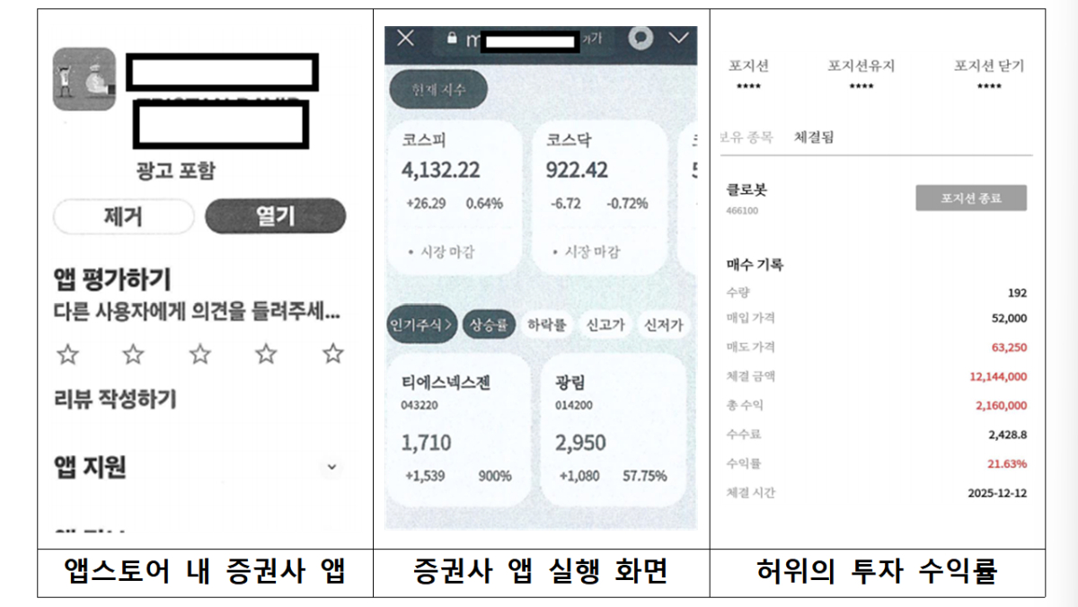 리딩방 조직이 피해자들에게 설치를 유도한 가짜 증권사 앱./사진제공=서울경찰청.