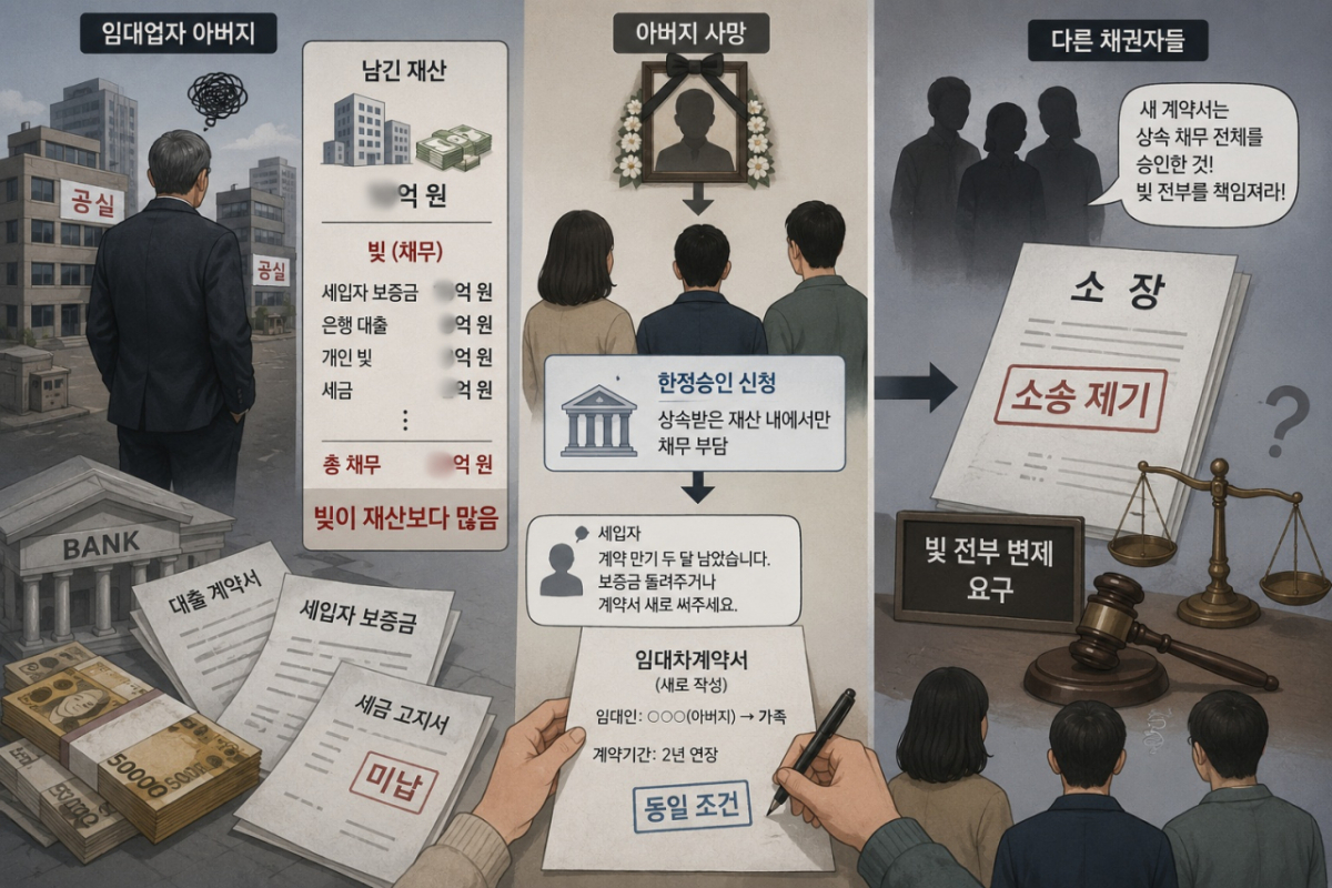 부동산 임대업을 하던 아버지가 남긴 빚이 재산보다 많아 상속 재산 내에서만 채무를 부담하는 '한정 승인'을 신청한 뒤 세입자 임대차계약을 연장했다가 소송에 휘말린 사연이 전해졌다. 기사 이해를 돕기 위해 AI(인공지능)가 생성한 이미지./사진=챗GPT