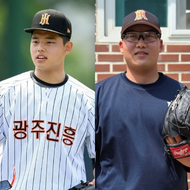 광주진흥고 시절 문동주(왼쪽)과 현 진흥고 주장 김민훈. /사진=김동윤 기자, OSEN 제공