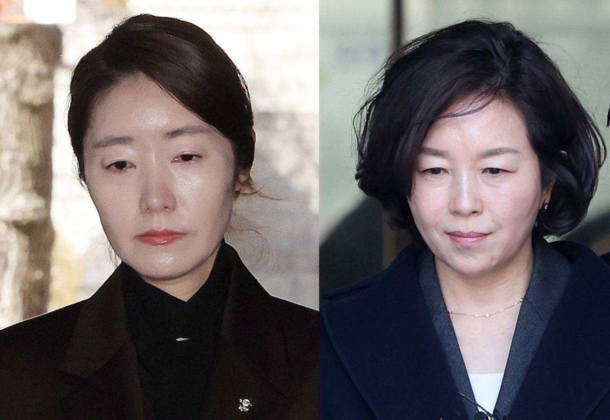 '1억 공천헌금' 의혹을 받는 강선우 무소속 의원과 김경 전 서울시의원이 3월3일 서울 서초구 중앙지법에서 열린 구속 전 피의자 심문에 출석했다. 사진 왼쪽은 법원에 출석하는 강 의원, 오른쪽은 법원을 나서는 김 전 시의원./사진=뉴스1.