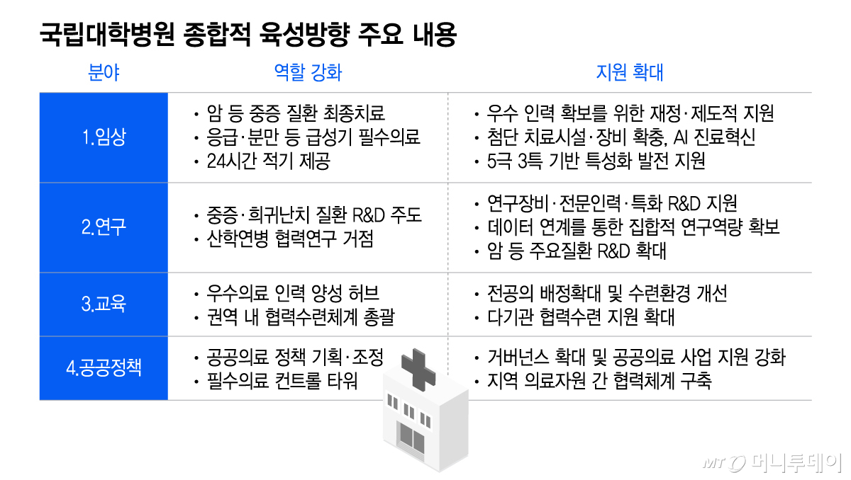 국립대학병원 종합적 육성방향 주요 내용/그래픽=이지혜