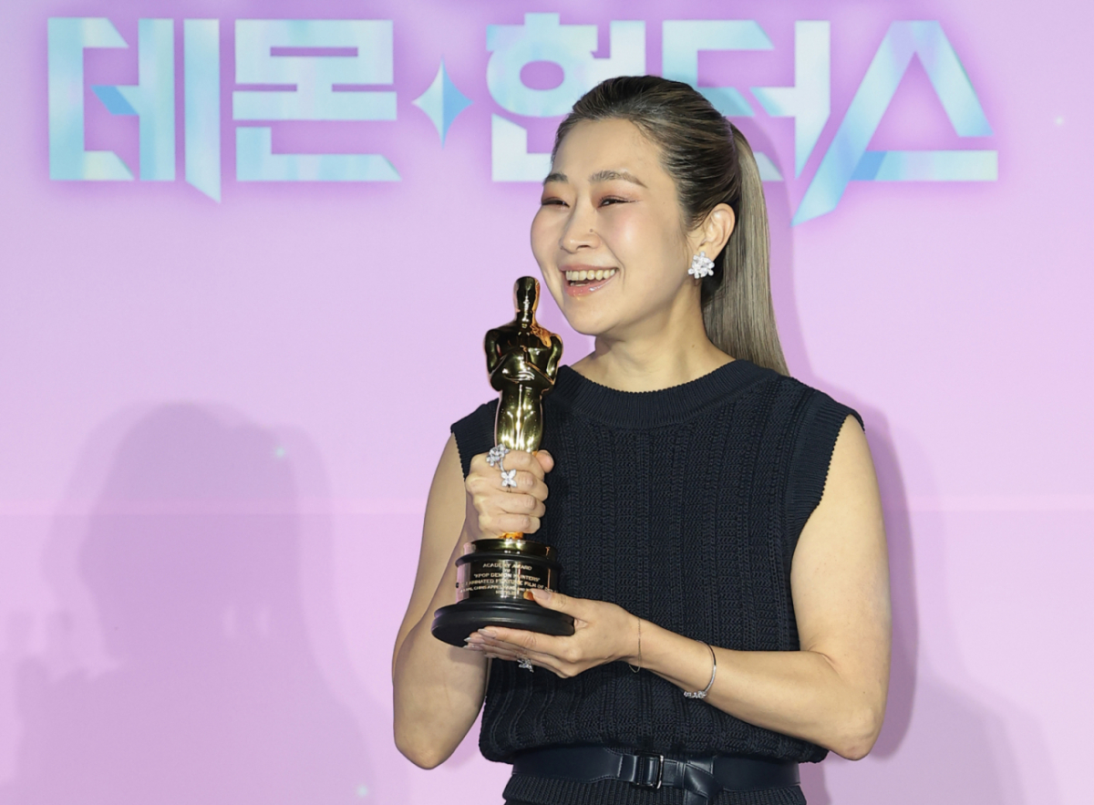 넷플릭스 영화 '케디팝 데몬 헌터스'의 매기 강 감독이 지난 4월 1일 서울 용산구 CGV 용산아이파크몰에서 열린 아카데미 수상 기념 기자간담회에 참석했다. /사진=뉴스1