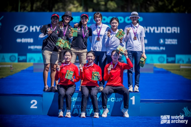 한국 여자 양궁 리커브팀 단체전 은메달 시상식 모습. /사진=세계양궁연맹 제공