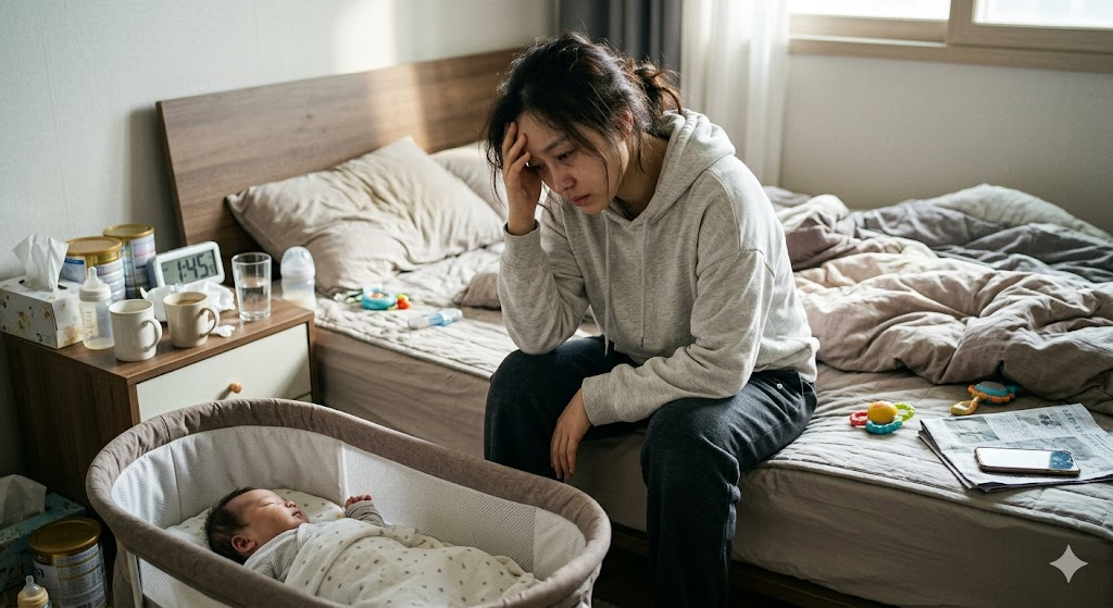 산후우울증을 겪는 아내 모습, 기사 내용을 돕기 위한 AI 이미지./사진=구글 제미나이