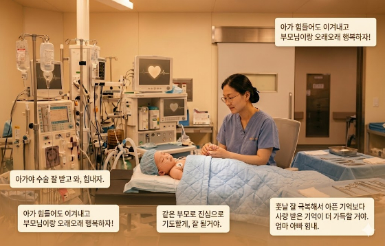 서로가 누군지, 이름이 뭔지, 그런 걸 다 몰라도 작은 아가가 잘 살아나길 바라는 마음으로 쏟아진 응원들. 기사에 대한 이해를 돕고자 이미지를 AI로 생성했다./사진=구글 제미나이가 생성한 AI 이미지