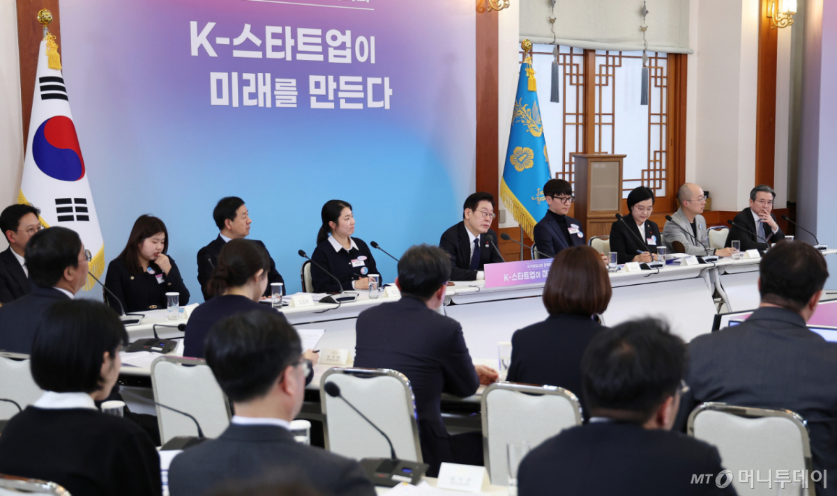 이재명 대통령이 30일 청와대에서 열린 국가창업시대 전략회의 'K-스타트업이 미래를 만든다'에서 발언하고 있다. /사진=뉴스1
