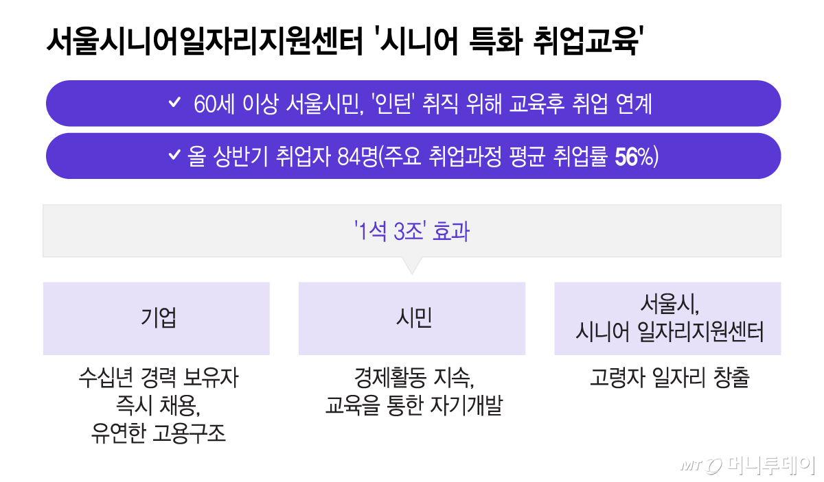 서울시니어일자리지원센터 '시니어 특화 취업교육'/그래픽=이지혜