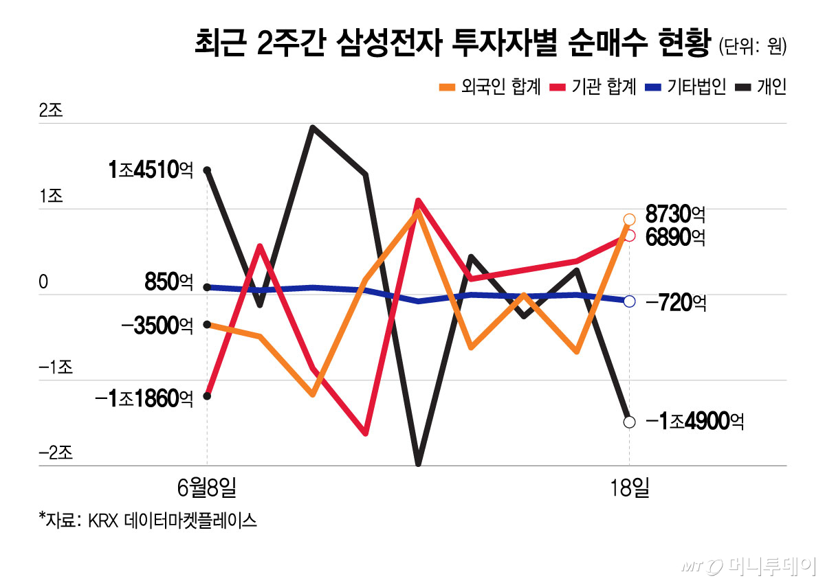 최근 2주간 삼성전자 투자자별 순매수 현황/그래픽=윤선정