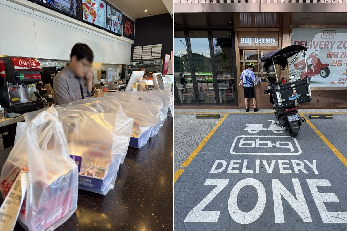 19일 오전 8시 30분 송파구의 BBQ 빌리지 송리단길점에서 월드컵 멕시코 전을 맞아 주문이 들어온 치킨을 조리 하고 배달을 준비하는 모습. /사진제공=제너시스BBQ