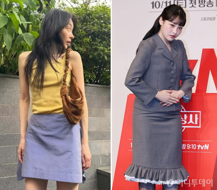 배우 김민하가 9kg 감량을 알린 후 공개한 근황(왼쪽), 지난해 10월 공식석상에 참석한 모습 (오른쪽) /사진=김민하 인스타그램, 머니투데이 사진DB