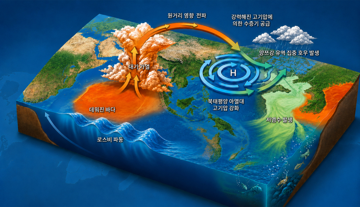로스비 파동이 인도양을 가로지르며 발생하는 기후영향 모식도./이미지=KIOST 제공.