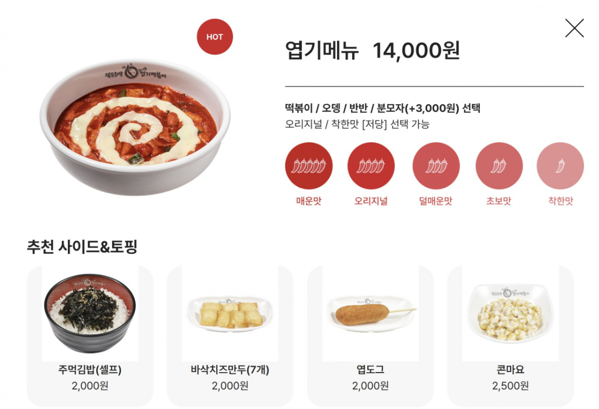 동대문엽기떡볶이를 운영하는 핫시즈너 홈페이지 화면 갈무리.