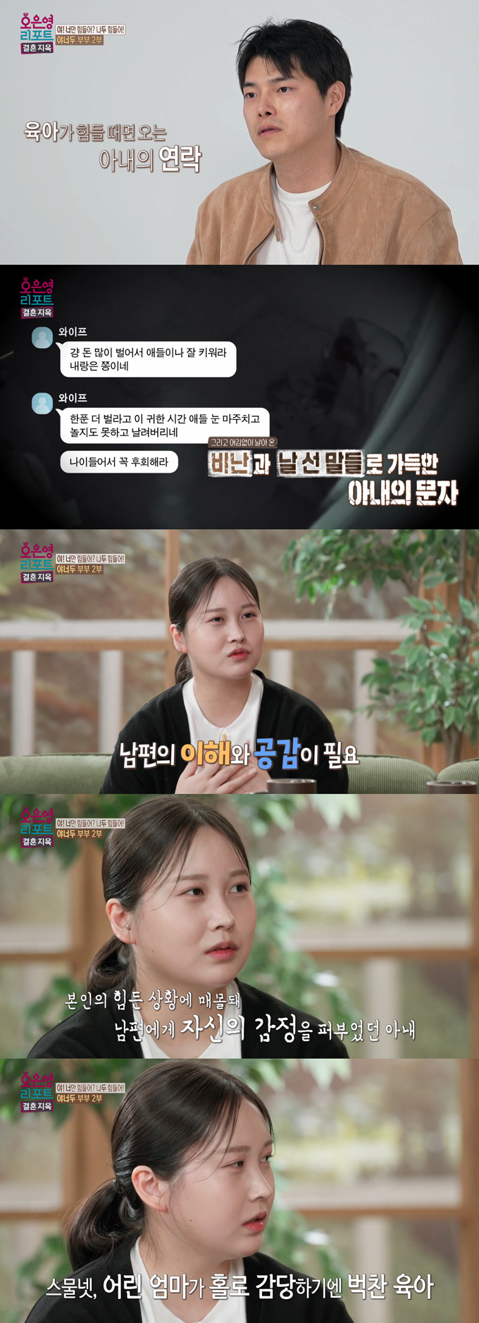 일에 집착하듯 하루 3시간 자면서 일주일 내내 일하는 남편과 그런 남편에게 계속해서 짜증을 내는 아내의 모습이 그려졌다./사진=MBC '오은영 리포트-결혼 지옥' 방송 화면