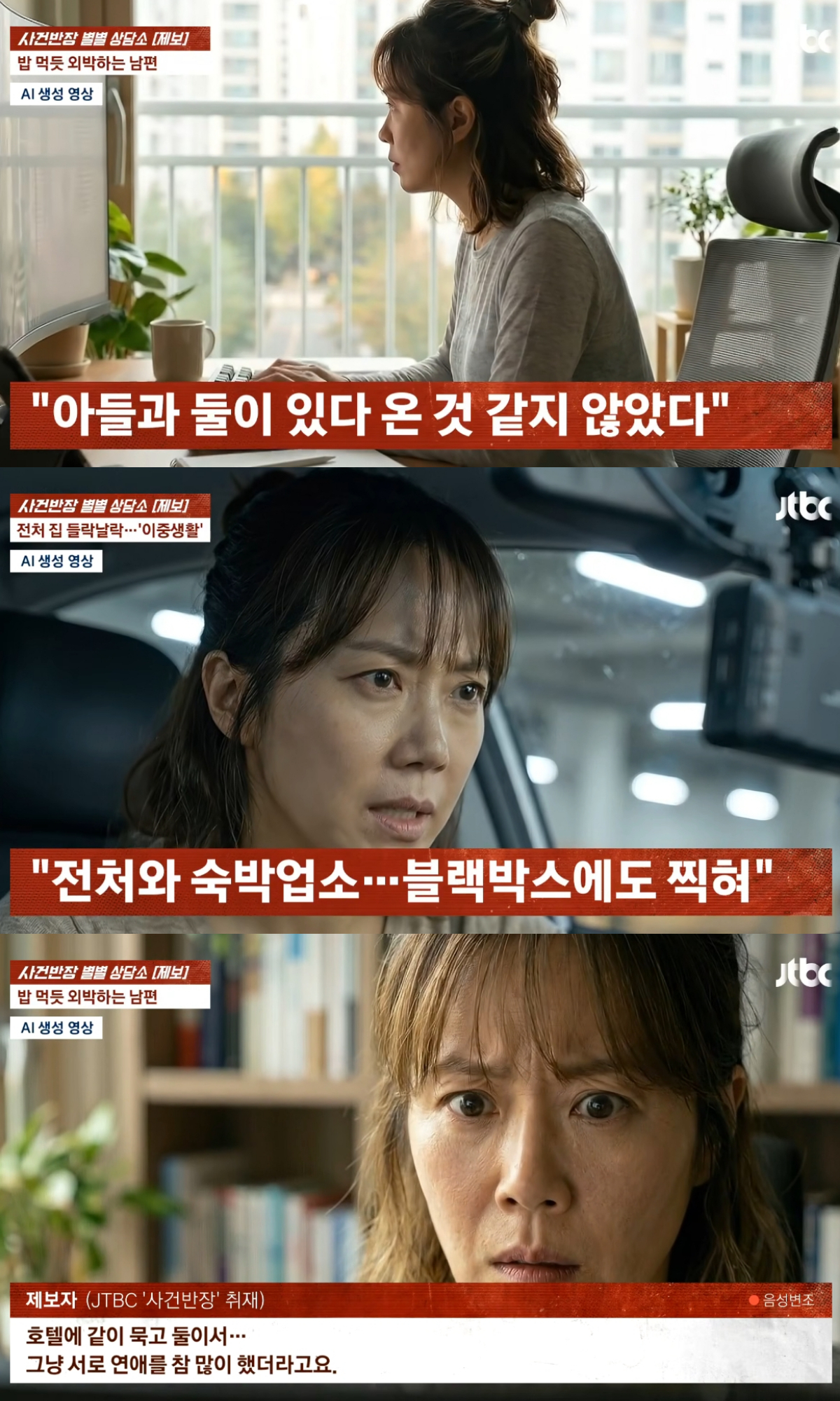 전처와의 관계를 정리하지 못한 남편 때문에 고민이라는 여성의 사연이 전해졌다. /사진=JTBC '사건반장' 캡처