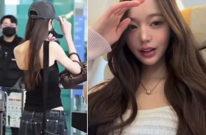 그룹 아이브 장원영이 공항 특혜 논란 이후 아예 마스크를 벗고 공항에 등장했다. /사진=온라인 커뮤니티, 장원영 인스타그램 갈무리