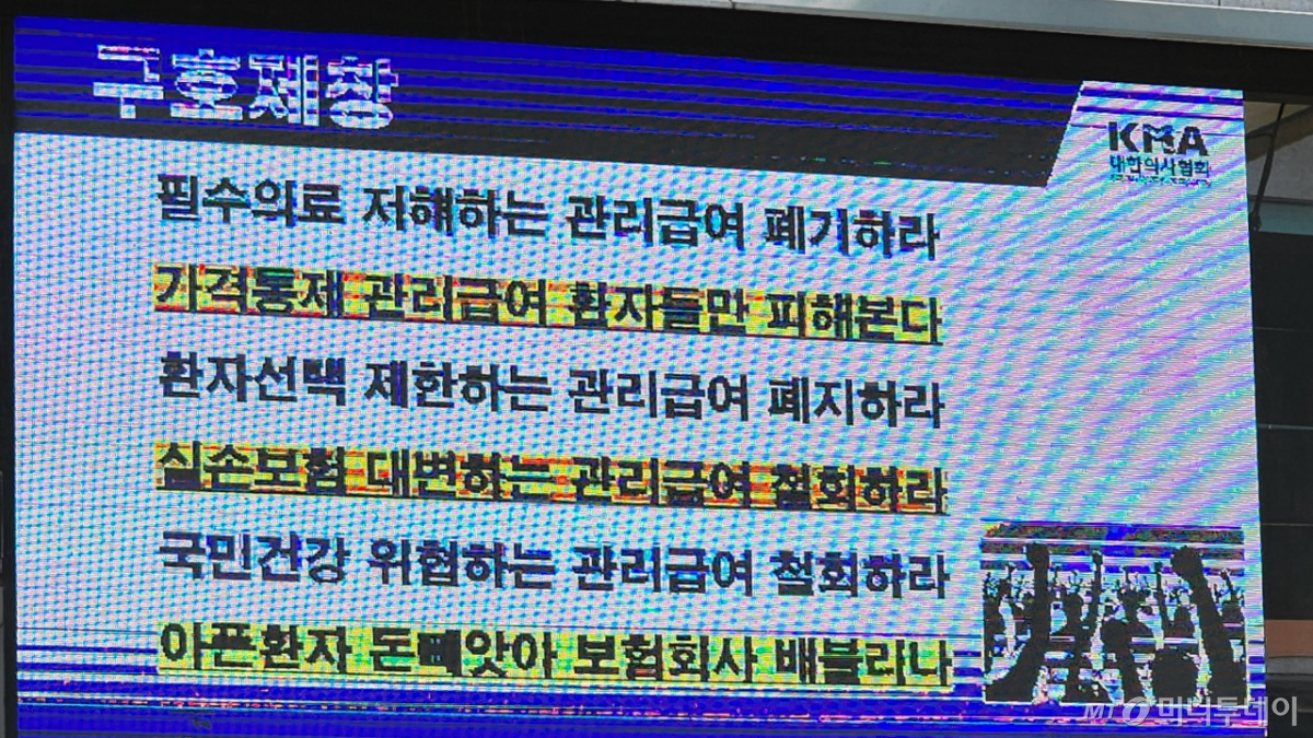 이날 궐기대회에서 의사들이 제창한 구호들. /사진=정심교 기자