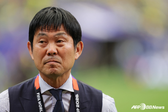 아쉬워하는 모리야스 하지메 일본 대표팀 감독. /AFPBBNews=뉴스1