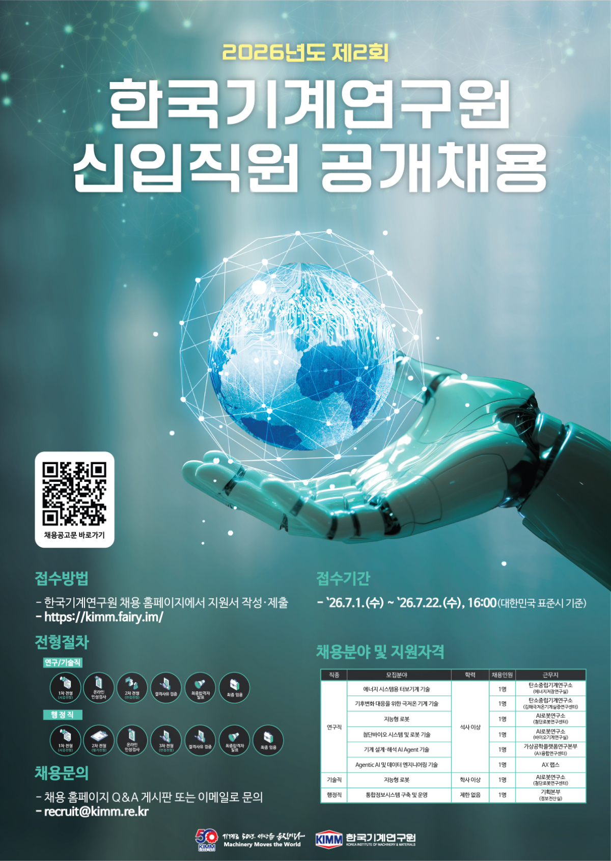 한국기계연구원 2026년도 제2회 신입직원 공개채용 포스터 /사진=한국기계연구원