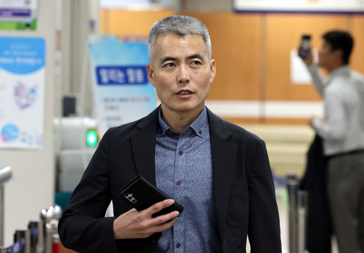 김화동 해병대2사단 1여단장(대령)이 1일 오전 서울 서초구 서울중앙지방법원에서 열린 '모해위증 혐의' 1차 공판에 출석하고 있다. /사진=뉴시스