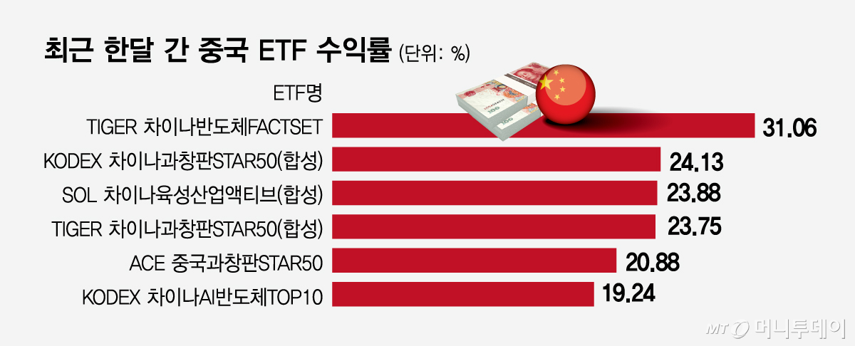 최근 한달 간 중국 ETF 수익률/그래픽=임종철