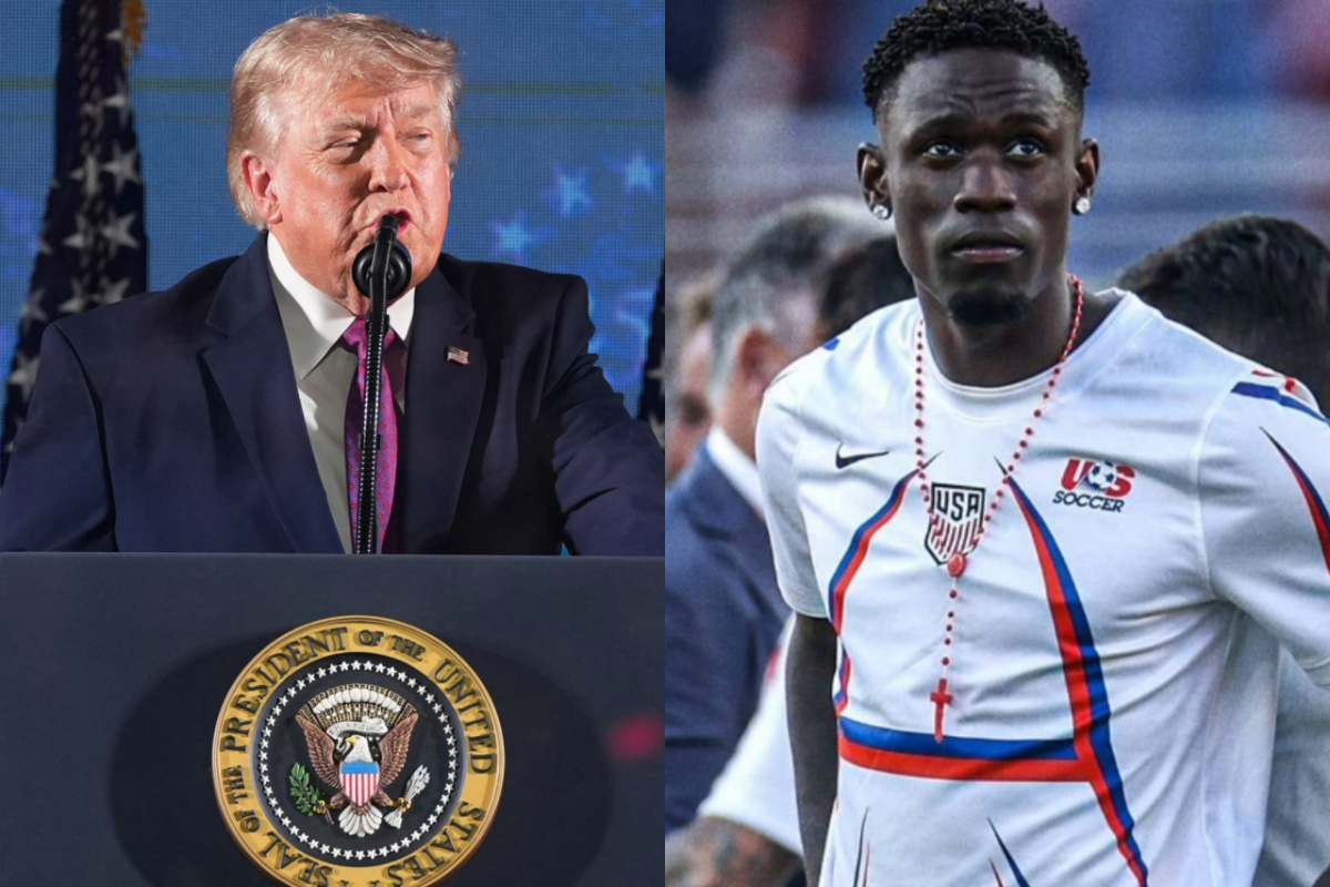 2026 FIFA 북중미 월드컵 미국과 보스니아 헤르체고비나의 32강전에서 퇴장당한 미국 대표팀 공격수 폴라린 발로건이 징계 집행 유예를 받아 벨기에와의 16강전에 출전할 수 있게 됐다. 사진은 도널드 트럼프 미국 대통령과 미국 축구 국가대표팀의 폴라린 발로건. /사진=뉴시스, 폴라린 발로건 인스타그램 캡처