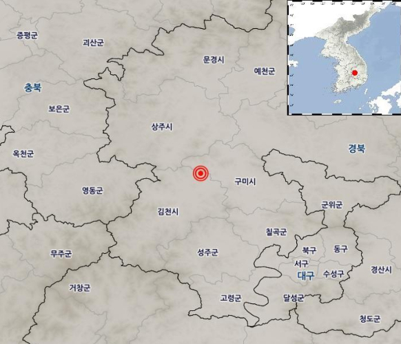 경북 김천시 북동쪽 13㎞ 지역에서 규모 2.1 지진이 발생했다./사진=기상청