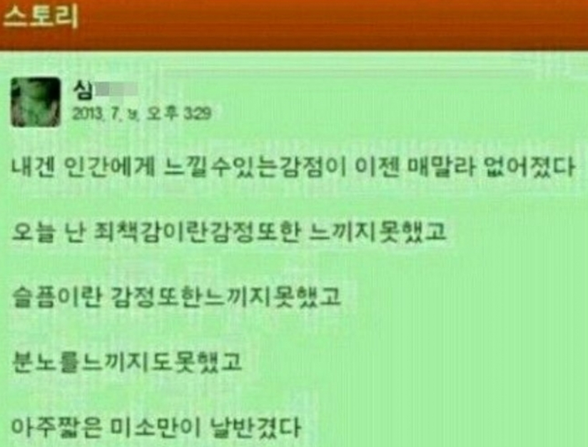 심군이 범행 직후 SNS에 올린 글./사진=온라인커뮤니티