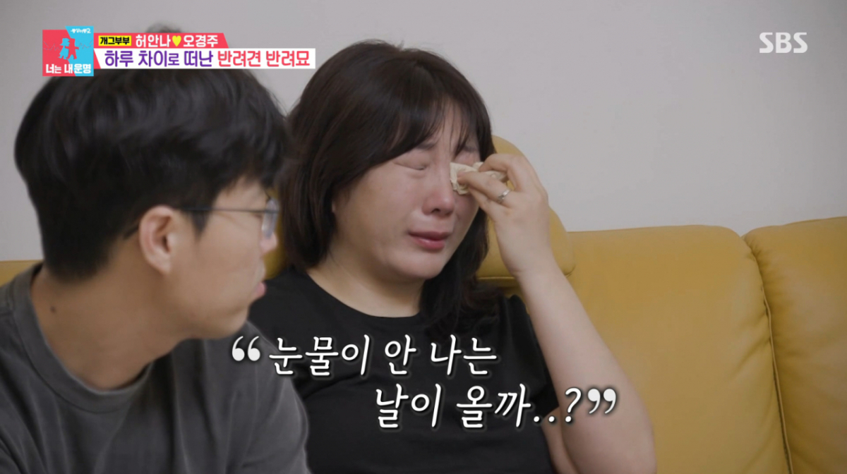 허안나가 강아지와 고양이를 떠나보낸 뒤 눈물을 흘리고 있다. /사진=SBS '동상이몽2 너는 내 운명' 캡처
