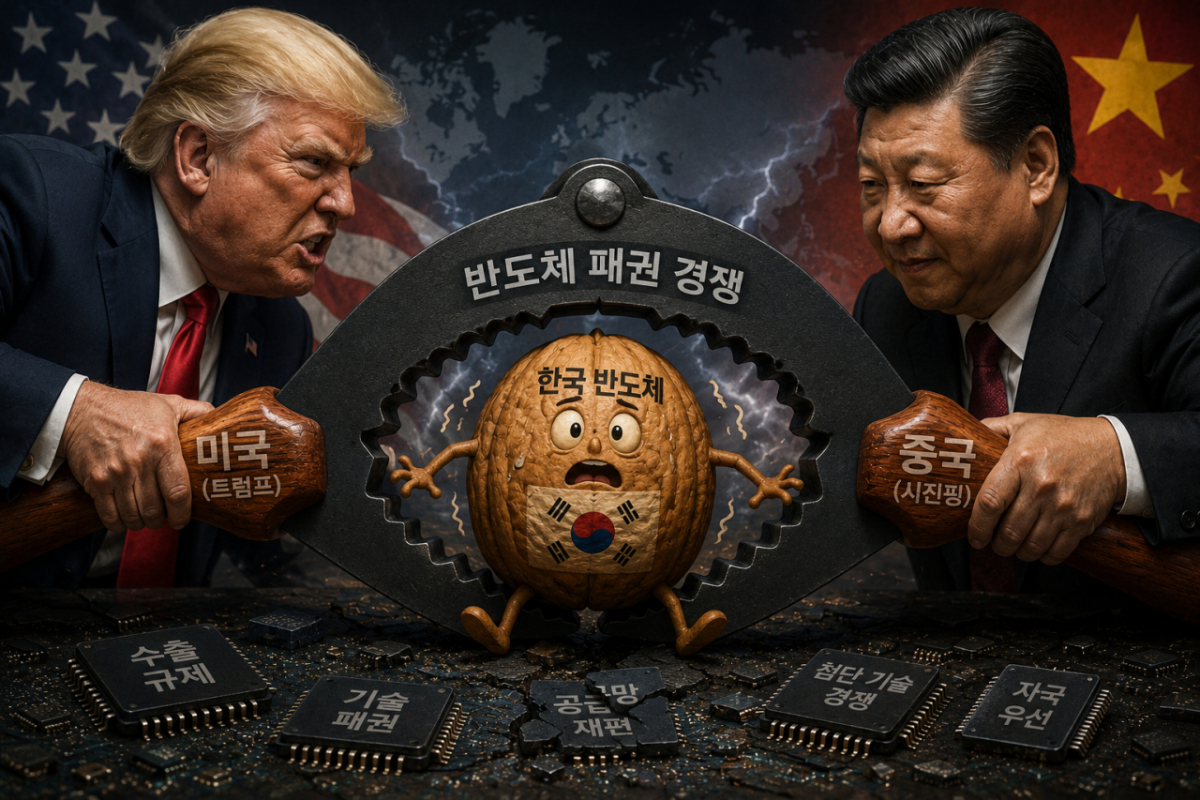 미국과 중국 사이에 낀 대한민국 반도체를 형상화한 AI 이미지=Chat GPT