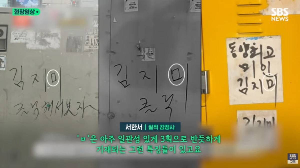 서울 곳곳에서 '김지미'가 들어간 정체불명 낙서 수백개가 발견됐다. /사진=SBS 방송화면 캡처