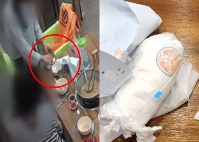 식사를 마친 손님이 테이블에 다 쓴 기저귀를 두고 갔다는 자영업자 사연이 공개됐다. /사진=JTBC '사건반장'