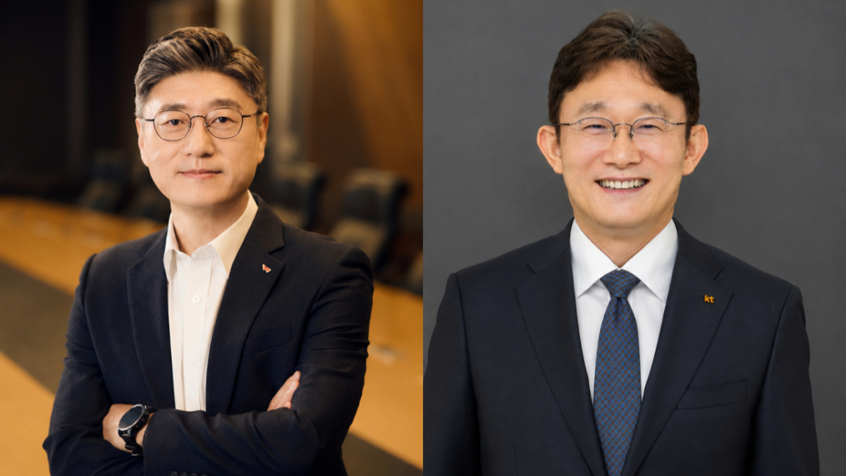 정재헌 SK텔레콤 대표(왼쪽)와 박윤영 KT 대표/사진 제공=SK텔레콤, KT
