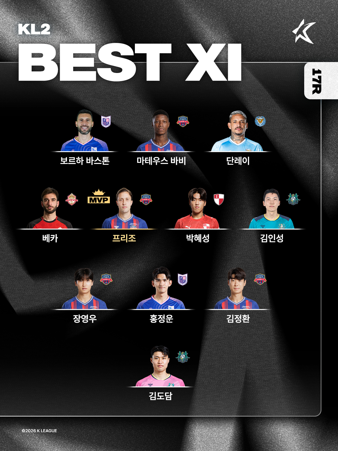 K리그2 17라운드 베스트 11. /사진=한국프로축구연맹 제공