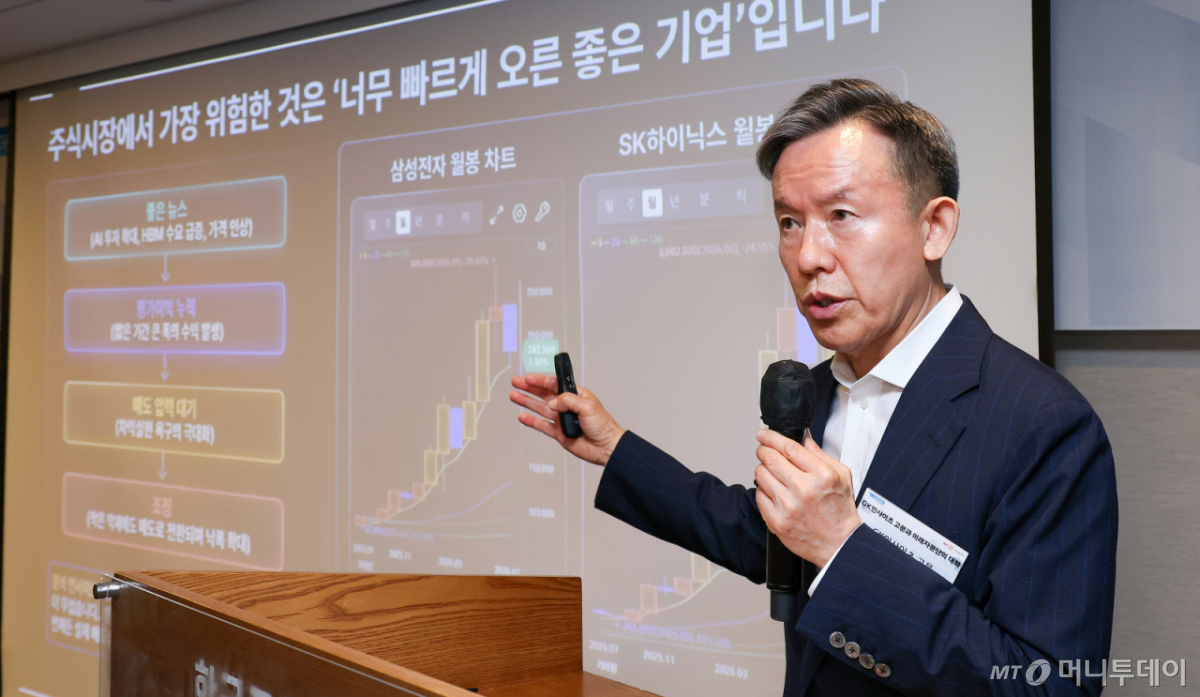 최현만 글로벌코리아인사이츠(GK인사이츠) 고문이 13일 오전 서울 중구 프레스센터에서 진행된 '최현만 고문과 미래자문단의 대화'에서 강연을 하고 있다. /사진=김창현 기자 chmt@