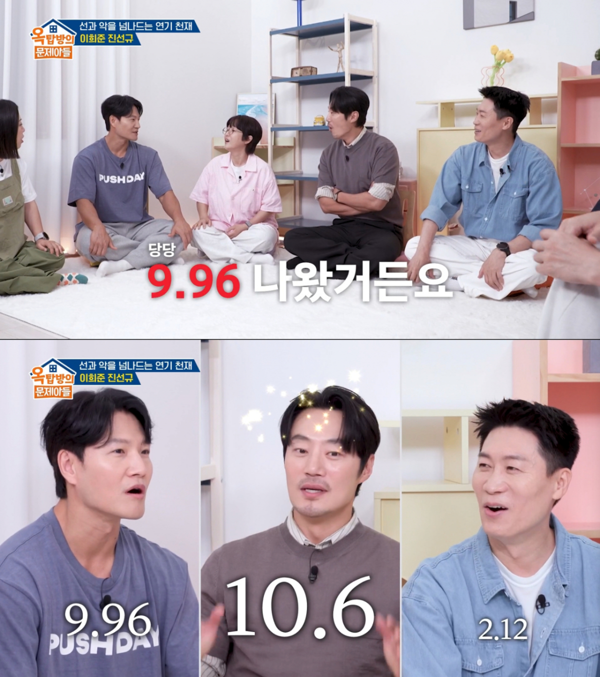 남성 호르몬 수치를 자랑하는 김종국과 이희준. /사진=KBS2 '옥탑방의 문제아들' 캡처