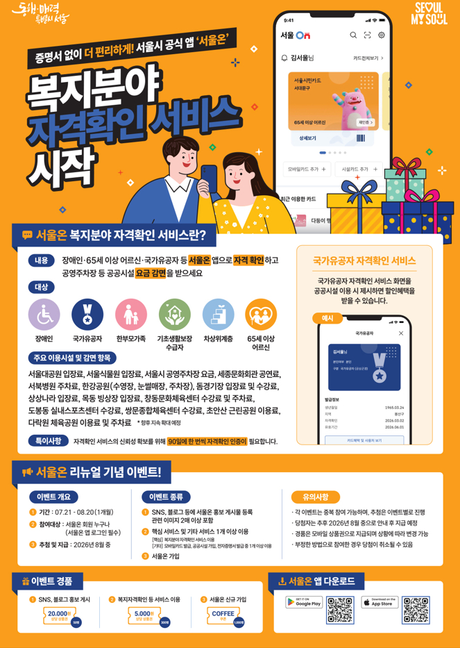 서울시는 장애인등록증이나 국가유공자증 등 각종 복지 증명서를 따로 챙기지 않아도 서울온 애플리케이션(앱)을 통해 공공시설 이용료를 감면받을 수 있게 된다고 20일 밝혔다./사진제공=서울시