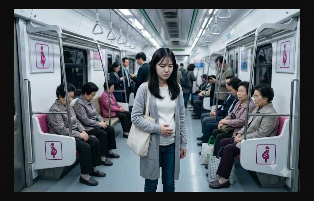 지하철 임산부석을 배려의 영역으로 뒀을 때 실제 양보 받기 힘든 상황을 이미지로 만든 모습./사진=구글 제미나이 AI 생성