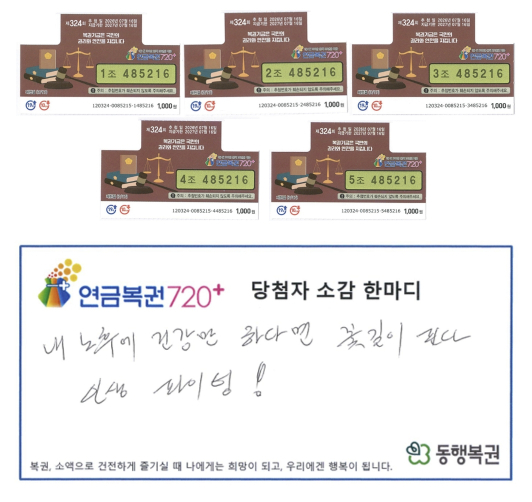 큰 호수에 빠진 지인들을 구해주는 꿈을 꾼 뒤 연금복권 1등과 2등에 동시 당첨된 사연이 전해졌다. /사진=동행복권 홈페이지 갈무리 