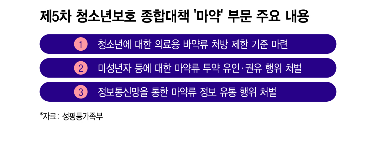 제5차 청소년보호 종합대책 '마약' 부문 주요 내용/그래픽=이지혜 디자인기자.