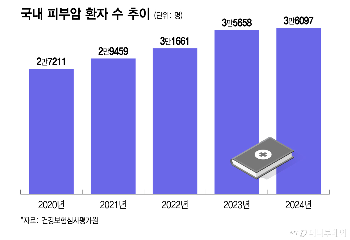 국내 피부암 환자 수 추이(2020~2024)/그래픽=이지혜