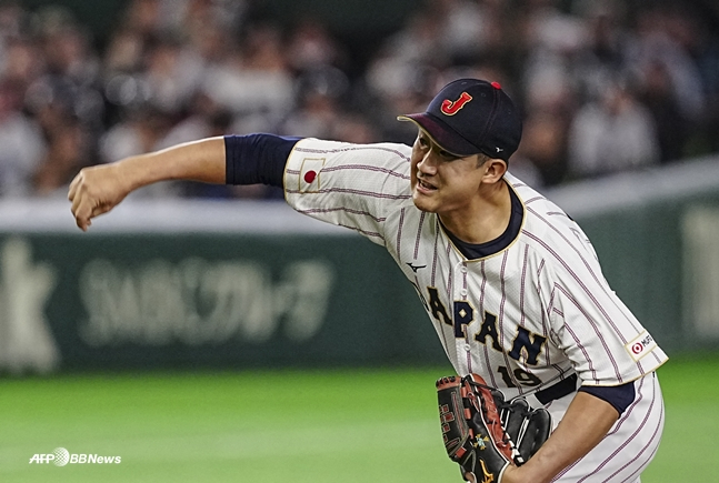 지난 3월 열린 WBC(월드베이스볼클래식) 호주전에 나선 스가노. /AFPBBNews=뉴스1