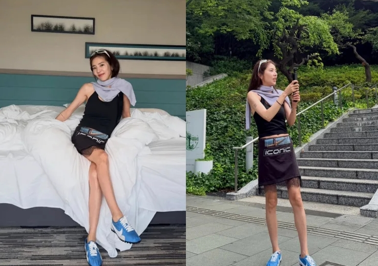 최근 호텔 객실 내에서 비눗방울 놀이를 해 사과했던 가수 손담비가 이번엔 야외에서 신고 다니던 운동화를 그대로 착용한 채 호텔 침대에 앉아 있는 사진을 공개해 뭇매를 맞고 있다. /사진=손담비 인스타그램 갈무리