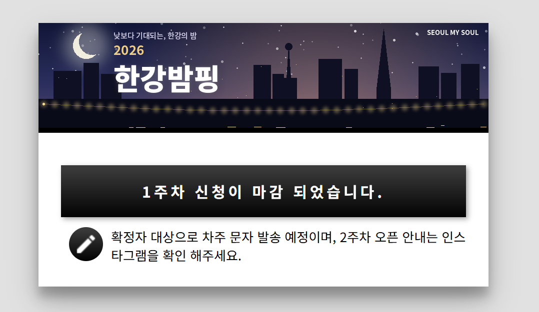 서울시가 야간경제 활성화 첫 대책으로 '한강 밤핑'을 발표한 당일, 발표 4시간만에 첫 주말 예약이 완료된 것으로 확인됐다. /사진제공=한강 밤핑 신청 접수 웹사이트
