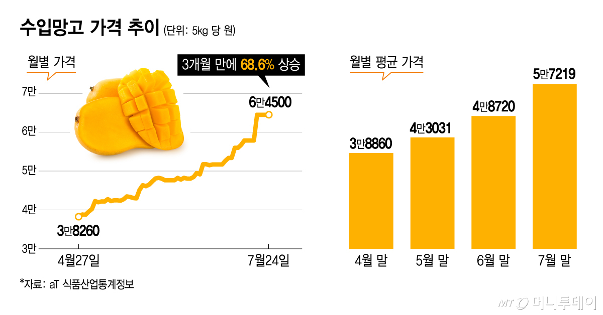 수입망고 월별 가격 추이 및 평균 가격/그래픽=김지영