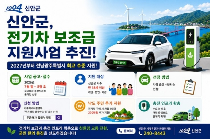 하반기 전기차 보조금 지원 사업 홍보포스터./사진제공=신안군