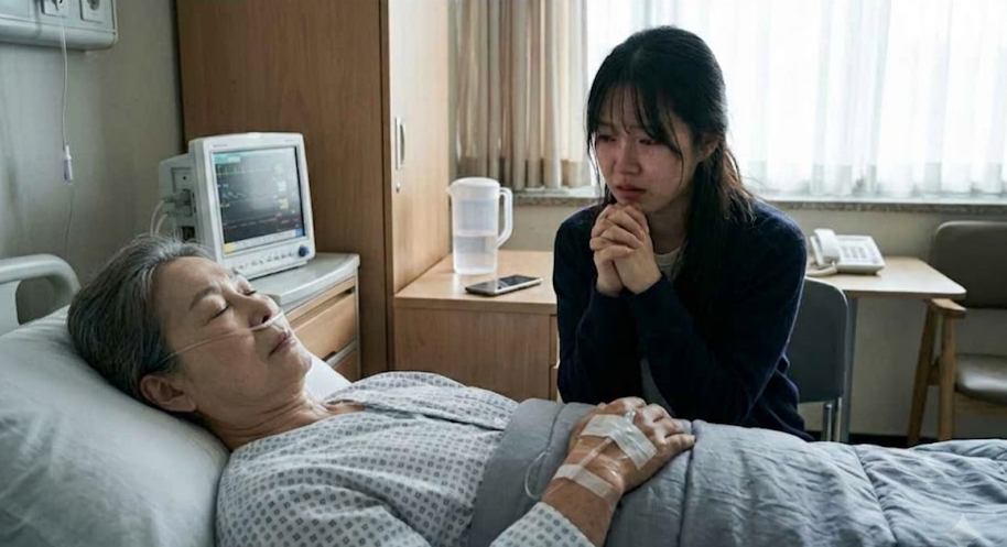 모친이 췌장암에 걸렸다는 이가 신약을 간절히 기다리는 모습을 AI 이미지로 만들었다./사진=구글 제미나이 AI 생성