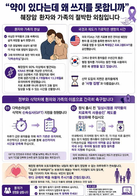 췌장암 환자 가족들이 청원 동참을 요청하며 만든 그래픽 이미지./사진=스레드