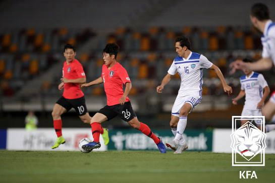 지난 2018년 11월 호주 브리즈번에서 열린 우즈베키스탄과의 평가전 모습. /사진=대한축구협회 제공