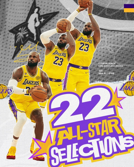 르브론 제임스의 22년 연속 NBA 올스타 선정 축하 포스터. /사진=LA 레이커스 공식 사회관계망서비스(SNS)