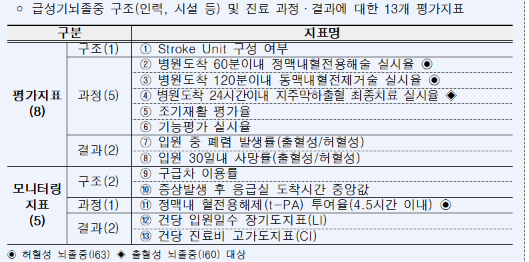 급성기뇌졸중 적정성 평가 지표./사진=건강보험심사평가원